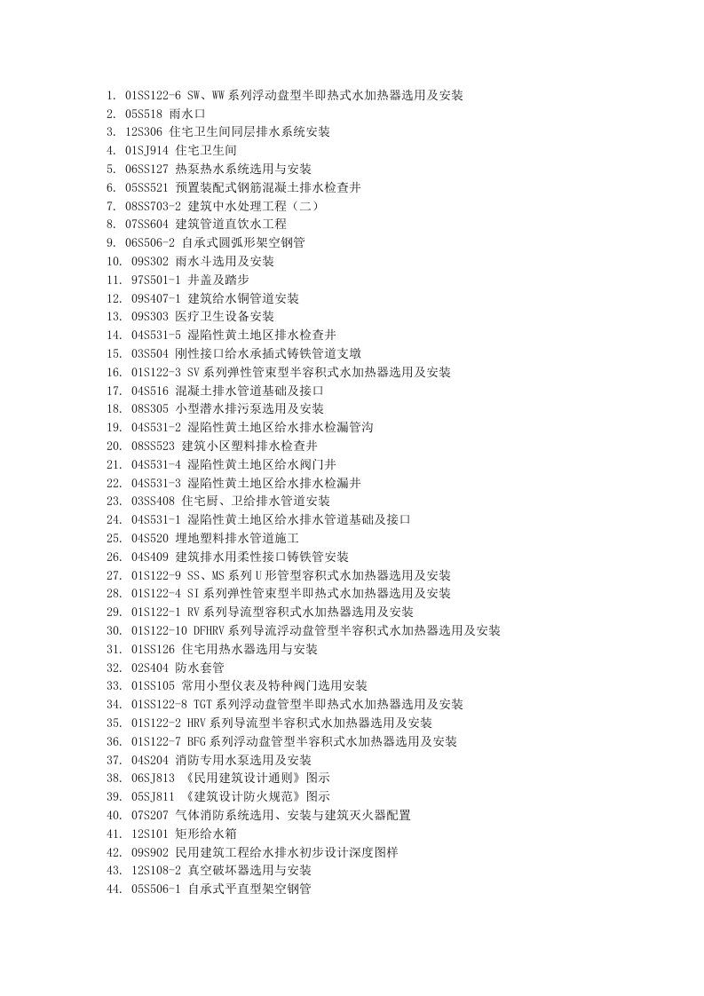 给排水国家标准图集目录