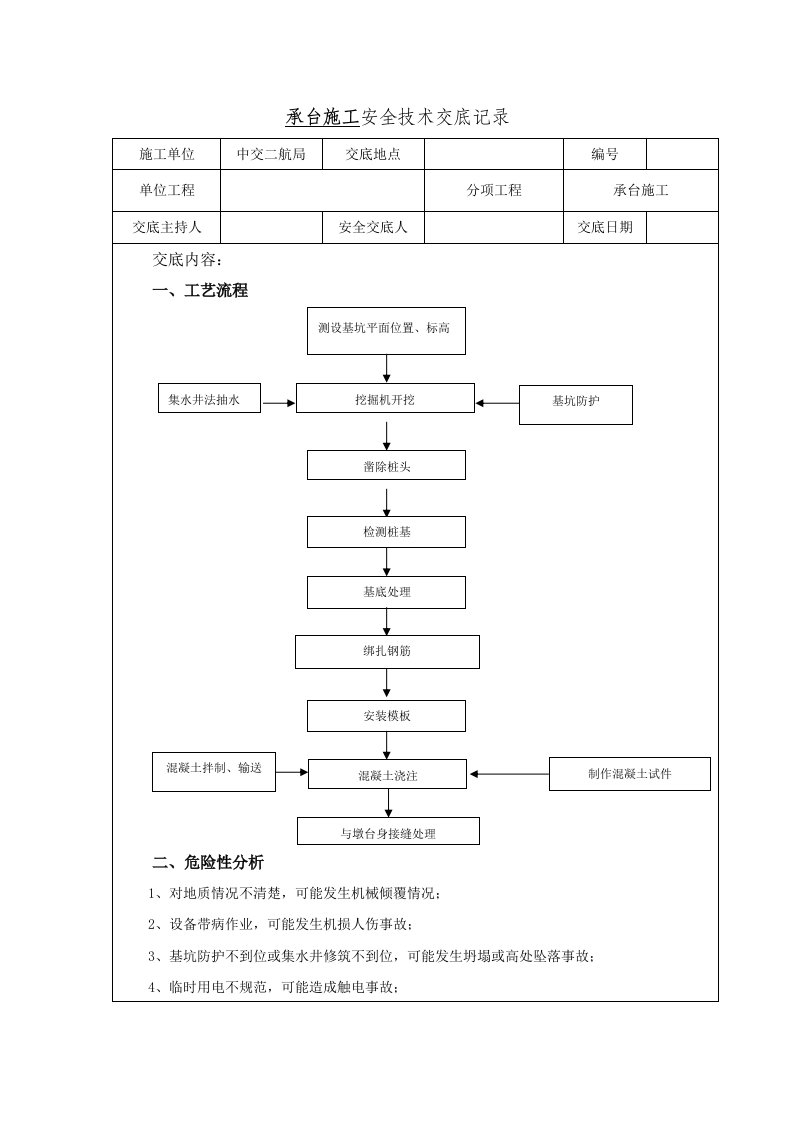 高速铁路桥梁承台施工安全技术交底全面