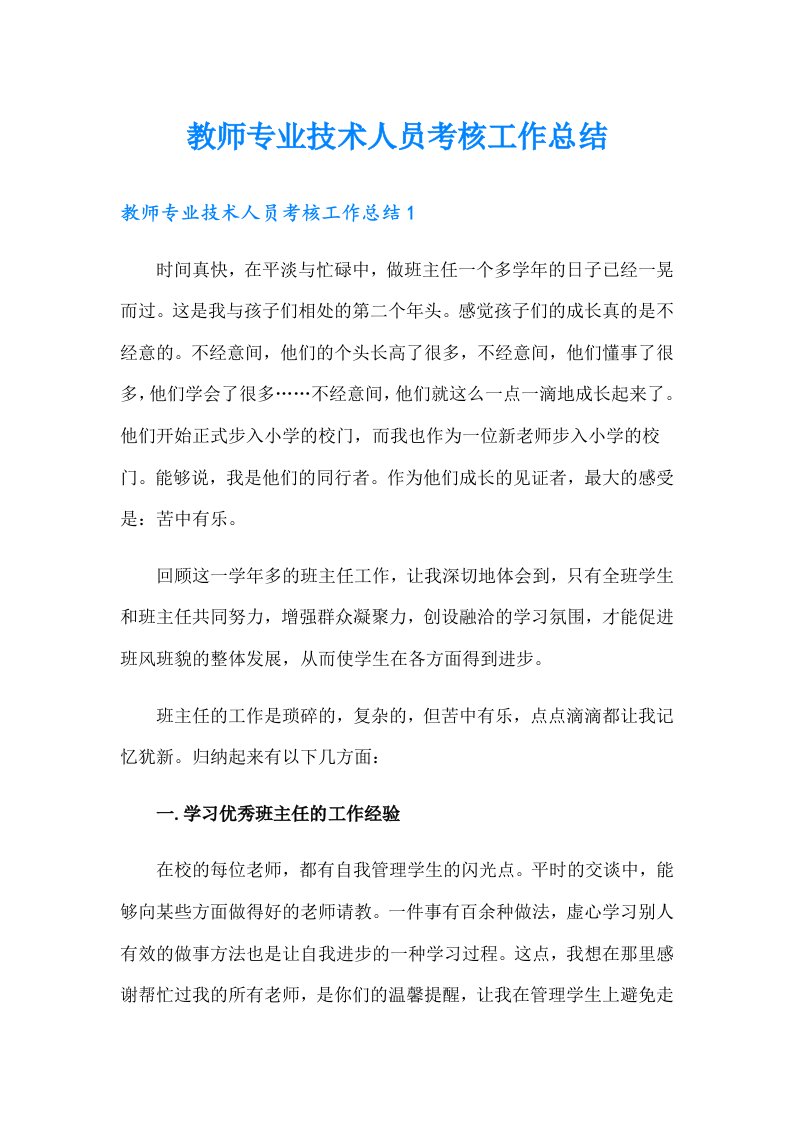 教师专业技术人员考核工作总结