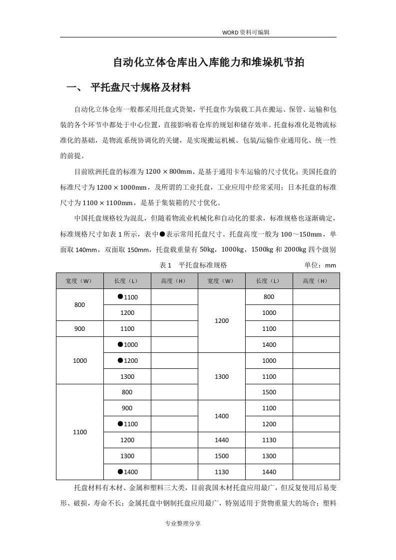 自动化立体仓库出入库能力和堆垛机节拍