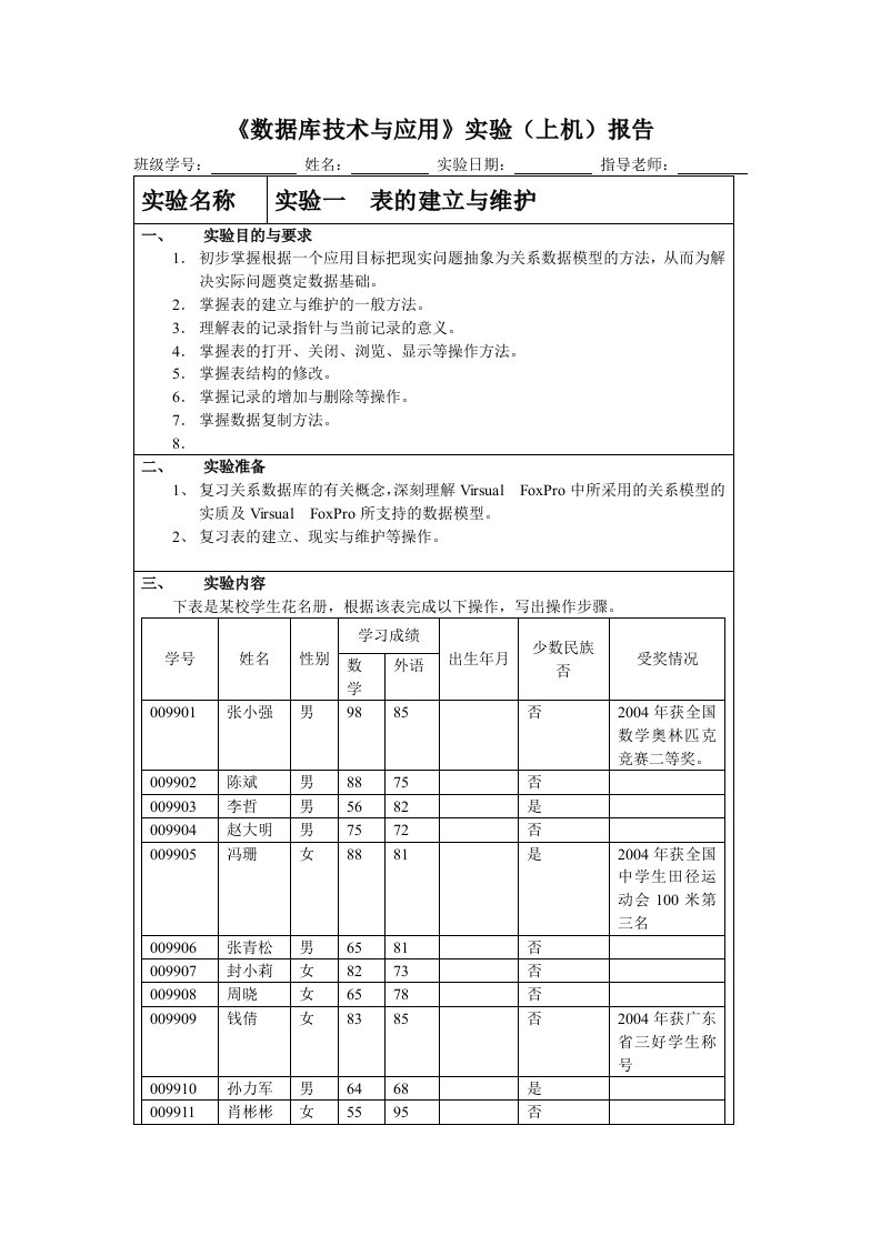 数据库技术与应用实验报告