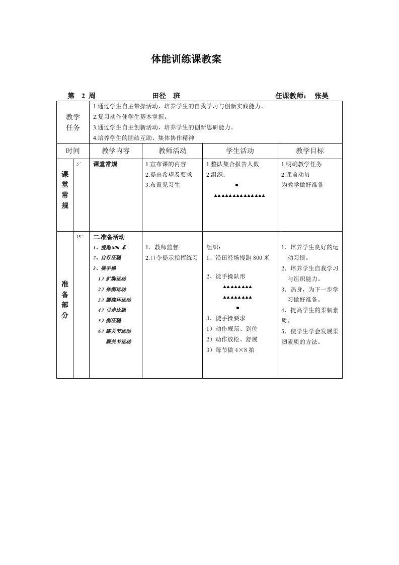 体能训练课教案