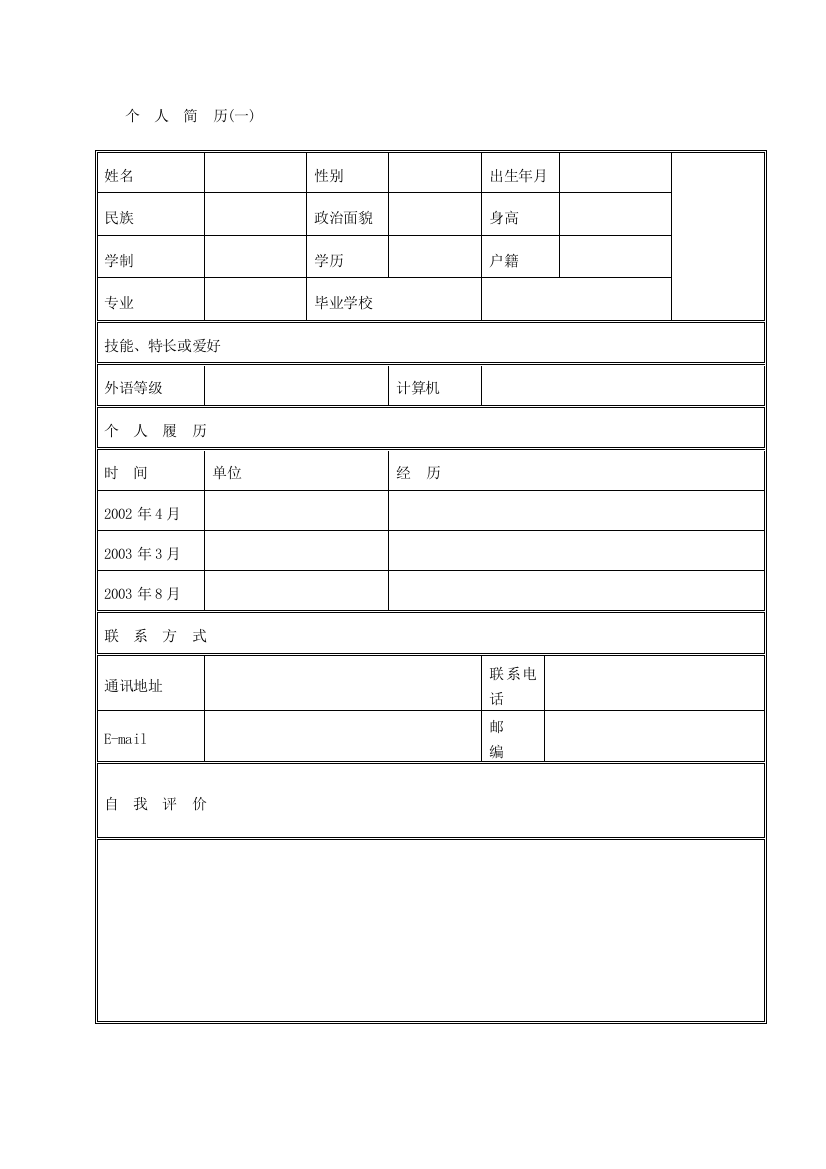 个人简历模板38篇