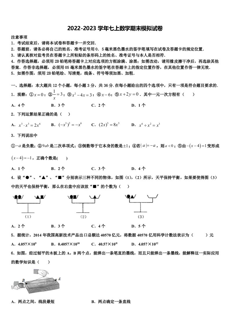 2022年河北省鸡泽县数学七年级第一学期期末质量跟踪监视模拟试题含解析