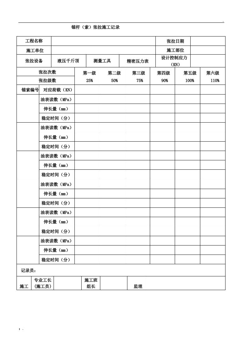 预应力锚索张拉记录表