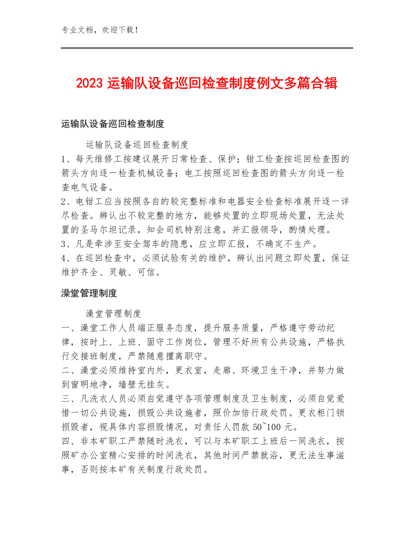 2023运输队设备巡回检查制度例文多篇合辑