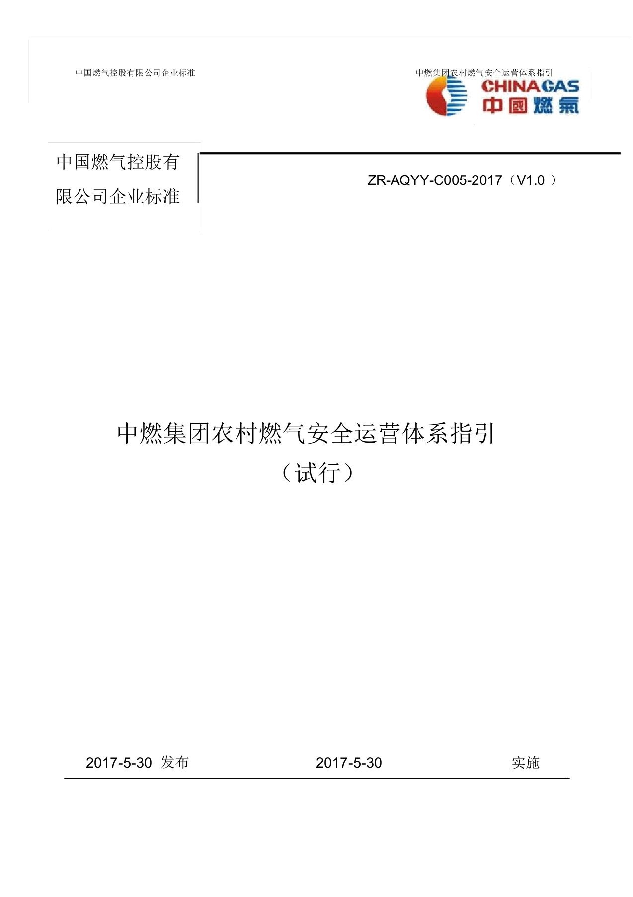 中燃集团农村燃气安全运营体系指引