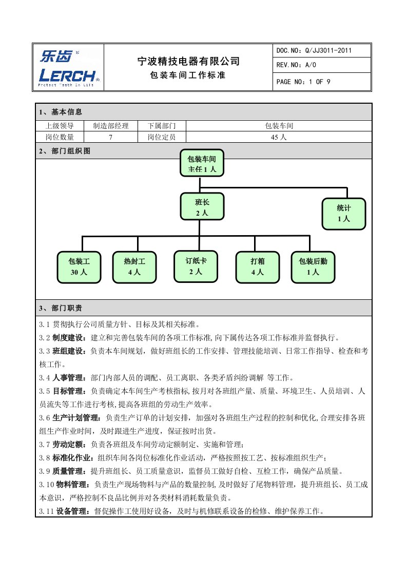 产品包装车间工作标准