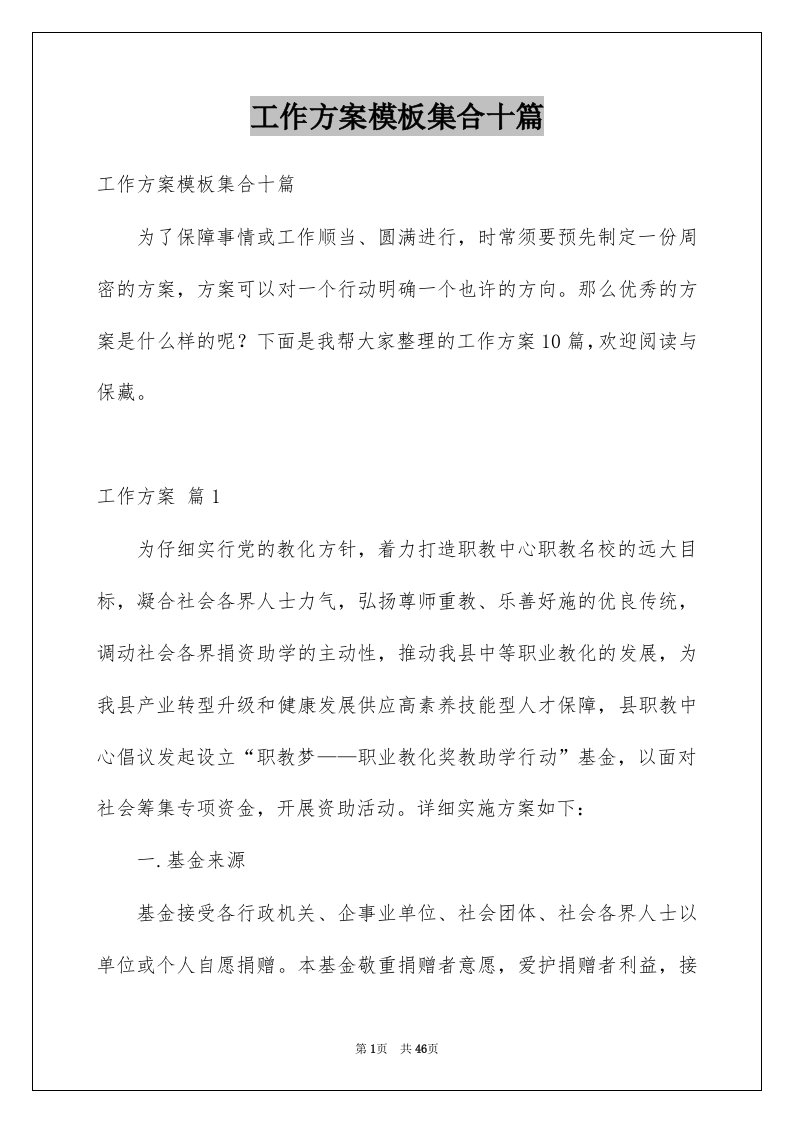 工作方案模板集合十篇例文6