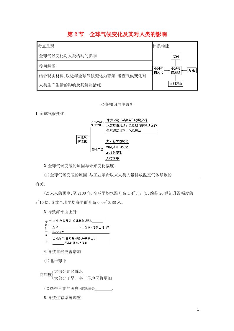 2022高考地理一轮复习第五单元从人地关系看资源与环境第2节全球气候变化及其对人类的影响学案鲁教版202105141159