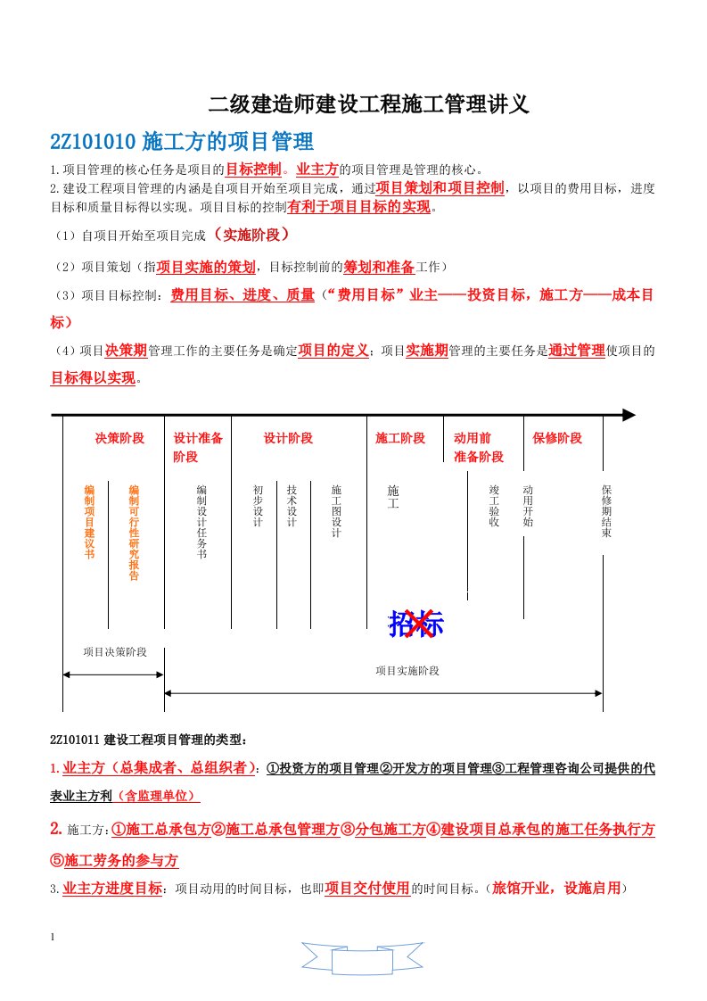 二级建造师建设工程施工管理讲义新版重点笔记总结