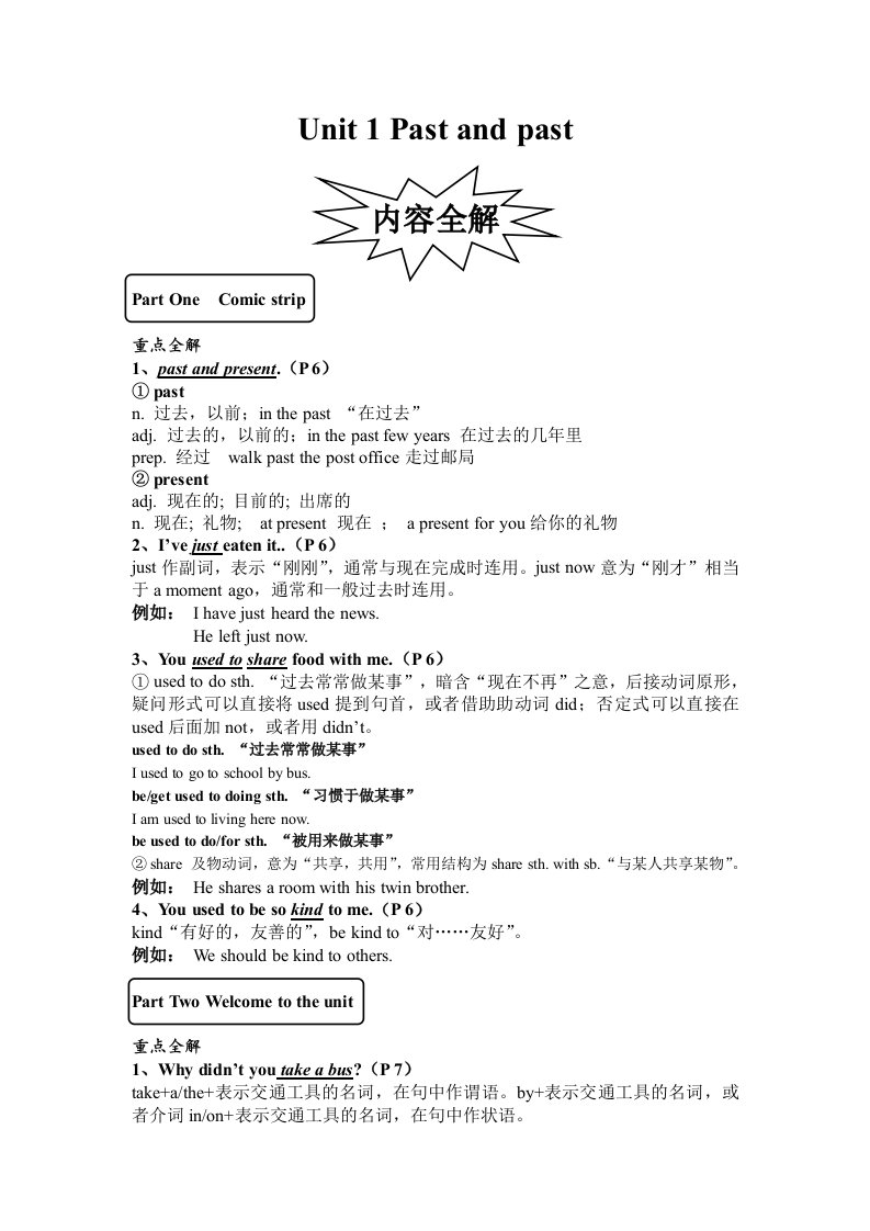 译林版牛津英语八年级下册Unit-1知识点