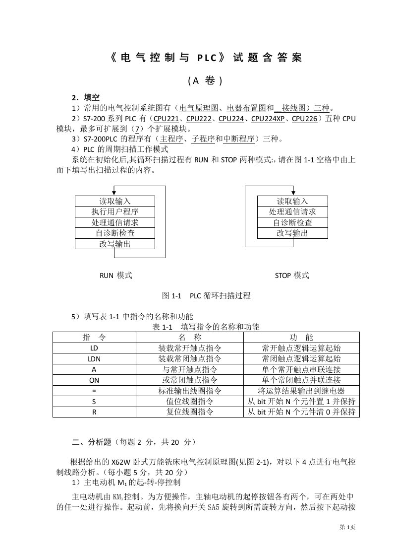 机床电气控制试题目之四