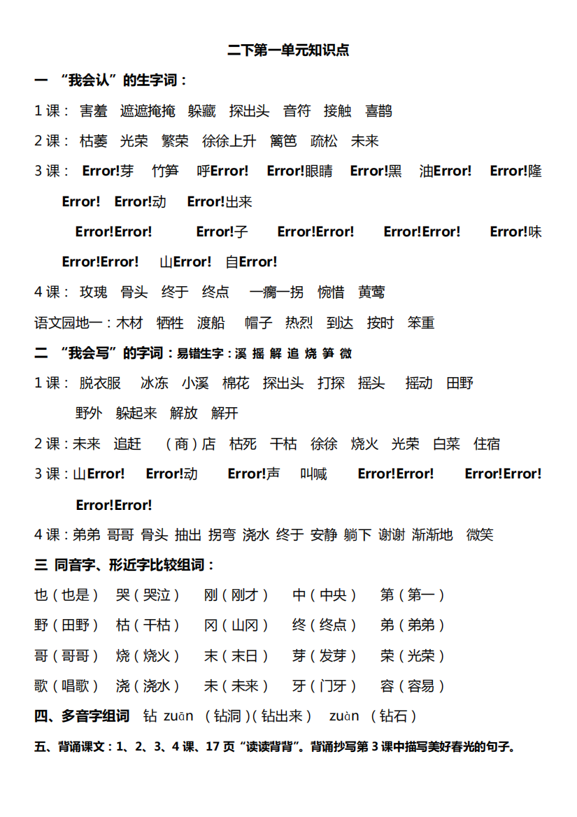 (精品)二年级下册语文各单元知识点汇总资料220