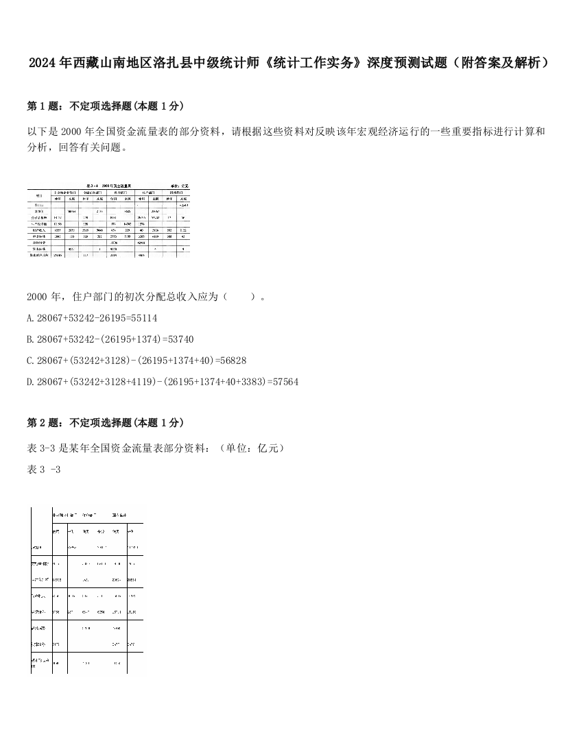 2024年西藏山南地区洛扎县中级统计师《统计工作实务》深度预测试题（附答案及解析）