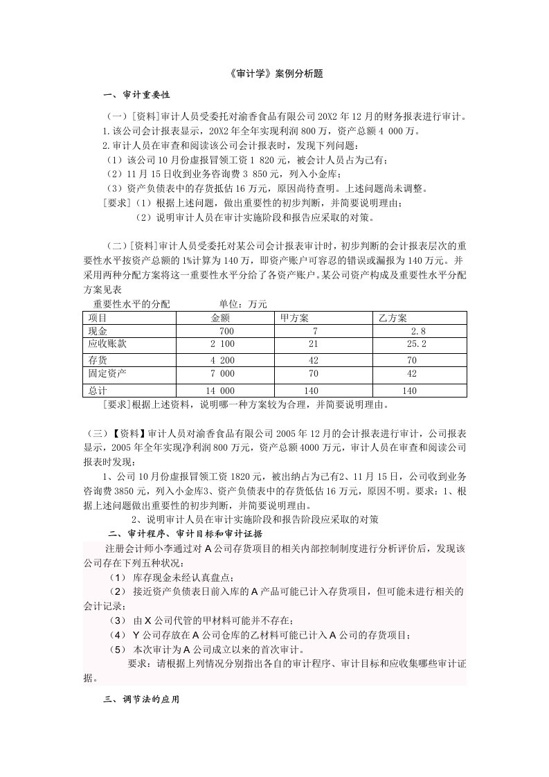 审计学案例分析题及答案