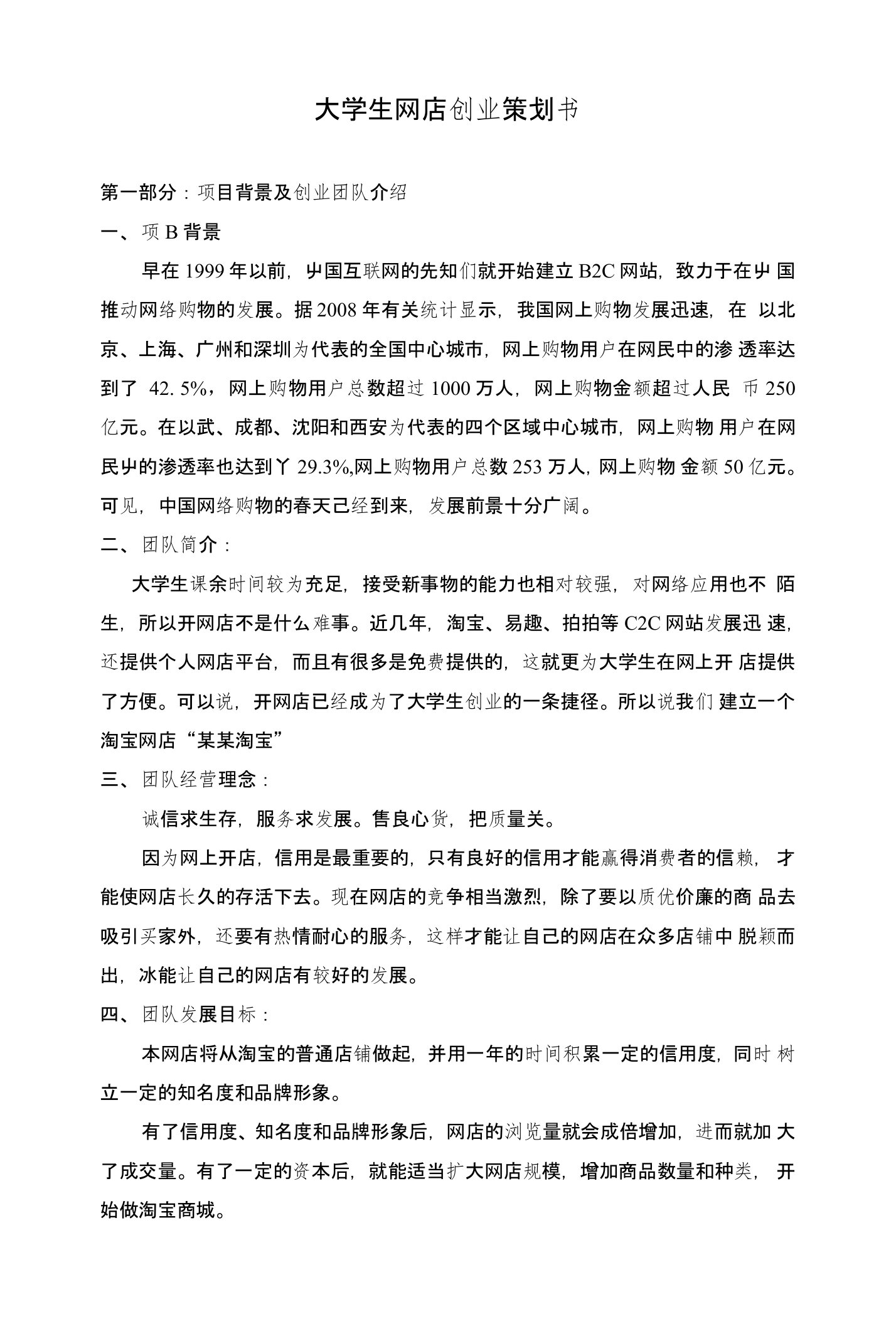 大学生网店创业策划书