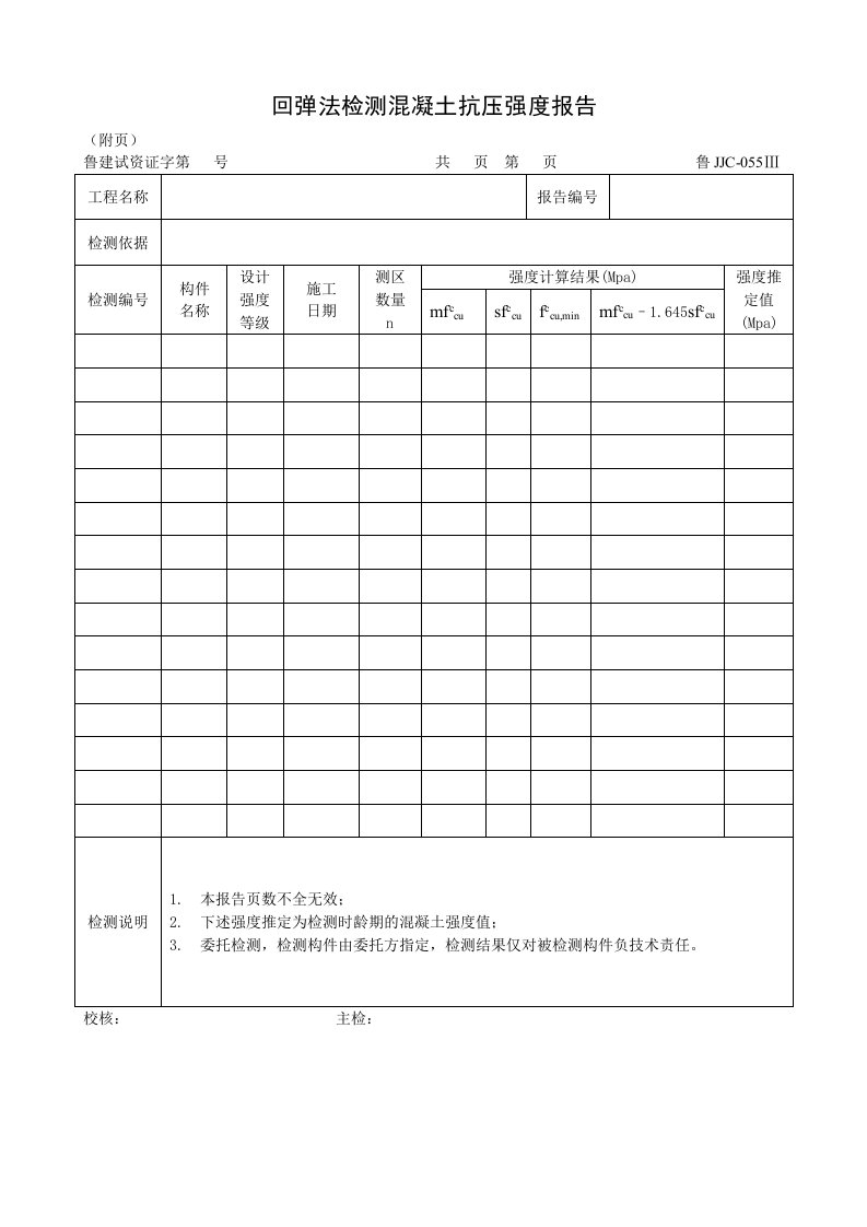 建筑资料-鲁JJC055Ⅲ回弹法检测混凝土抗压强度报告