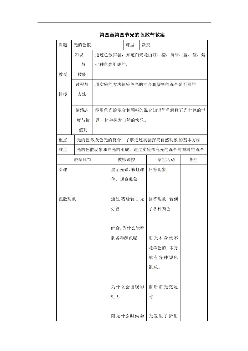 沪科版物理八年级4.4《光的色散》3