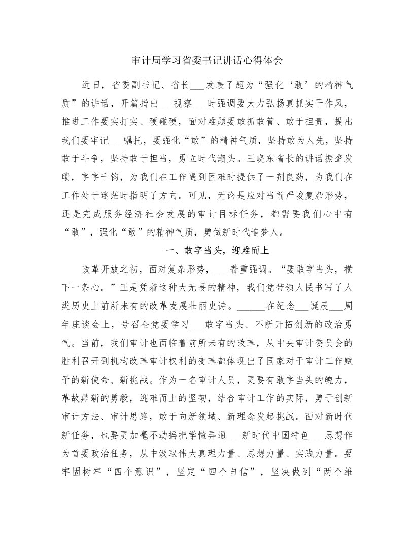 审计局学习省委书记讲话心得体会