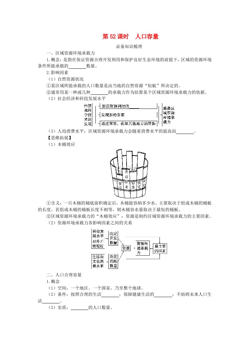 2024版新教材高考地理全程一轮总复习第二部分人文地理第十一章人口第52课时人口容量学生用书新人教版