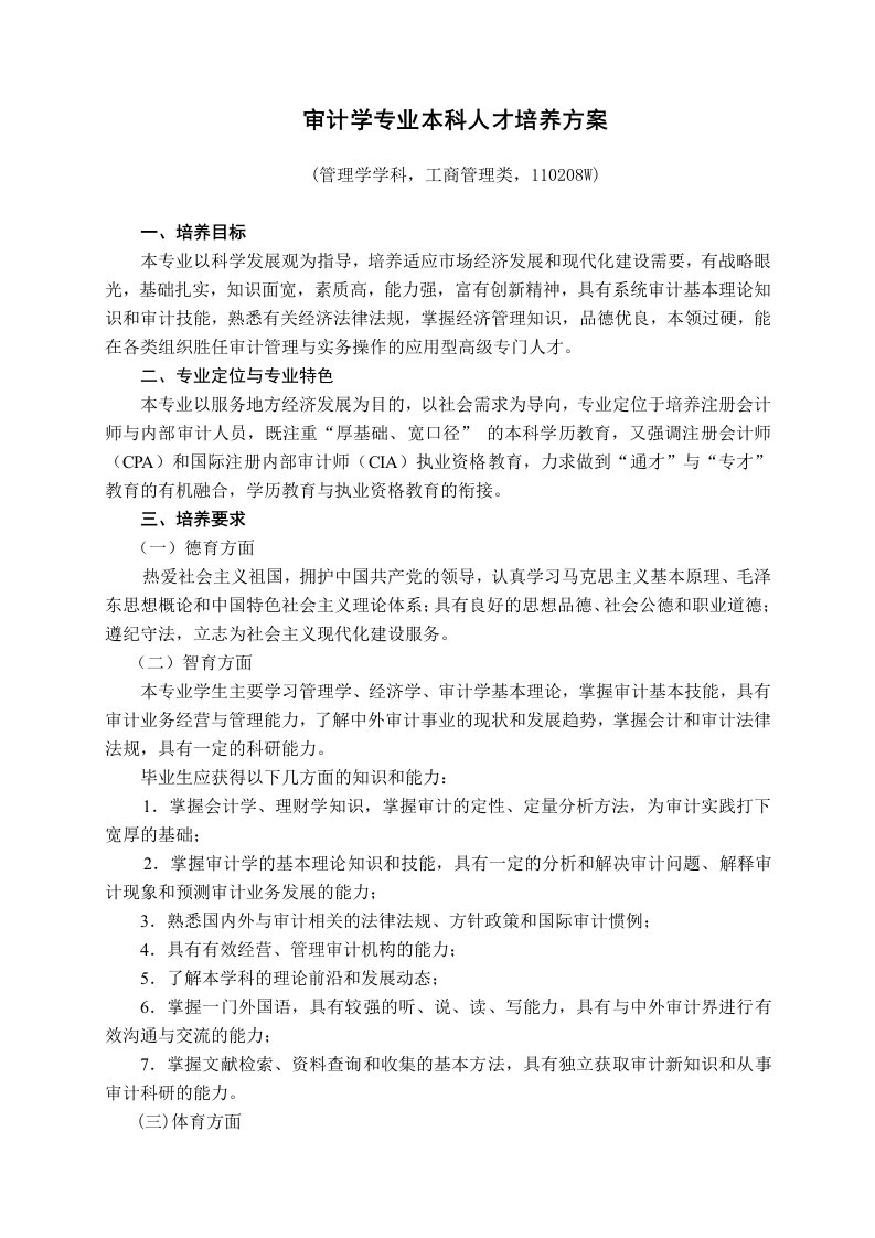 审计学专业本科人才培养方案