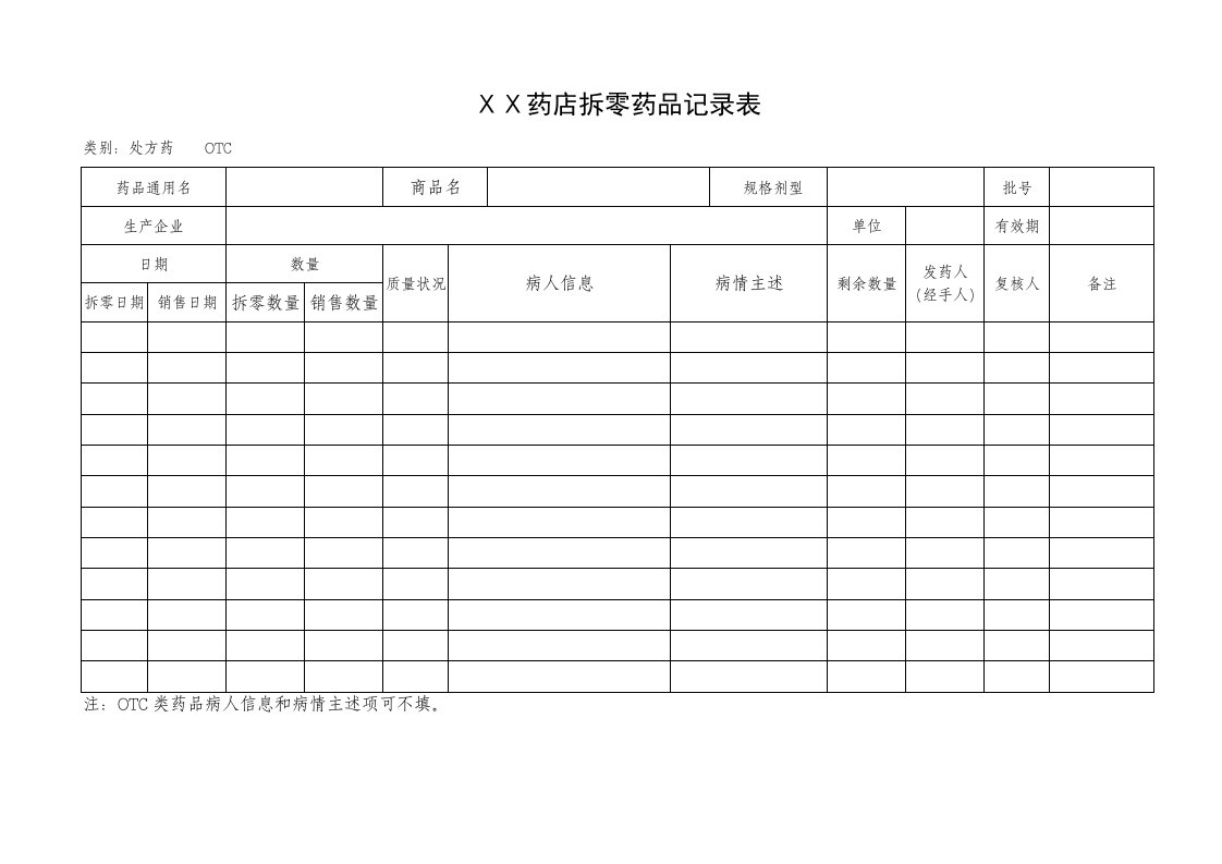 医疗行业-药店拆零药品记录表1