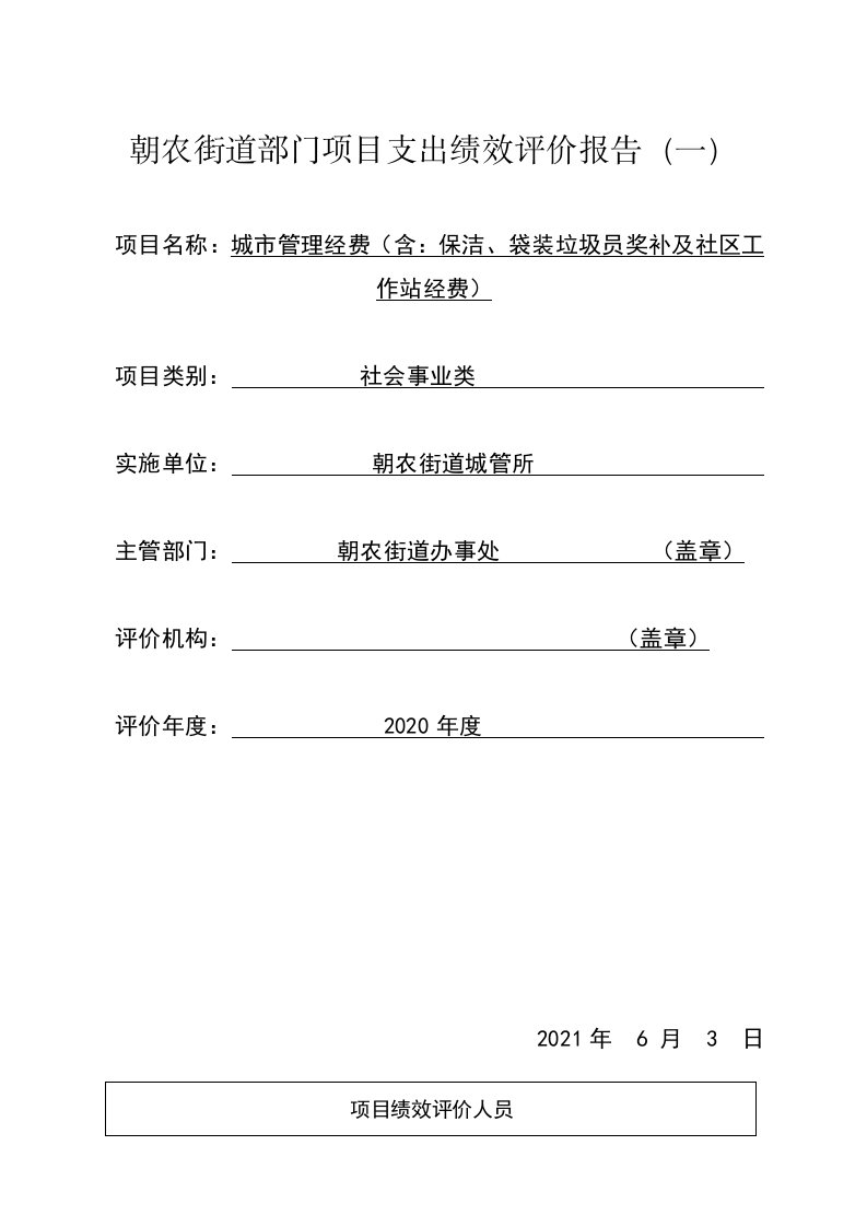 朝农街道部门项目支出绩效评价报告一