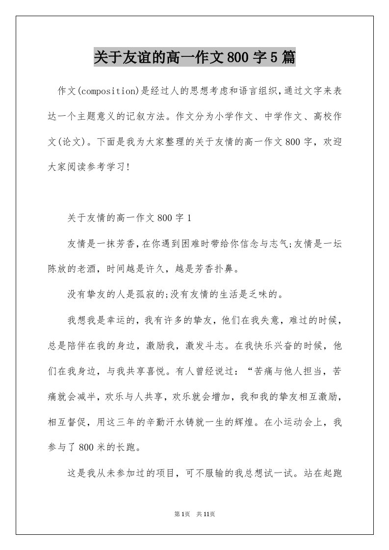 关于友谊的高一作文800字5篇