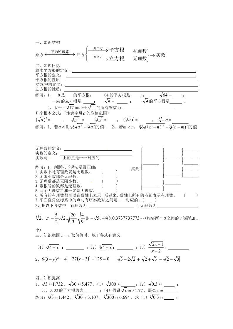 （整理版）重庆市万州区丁阳中学八年级数学上册《课题：实数复习》学案人