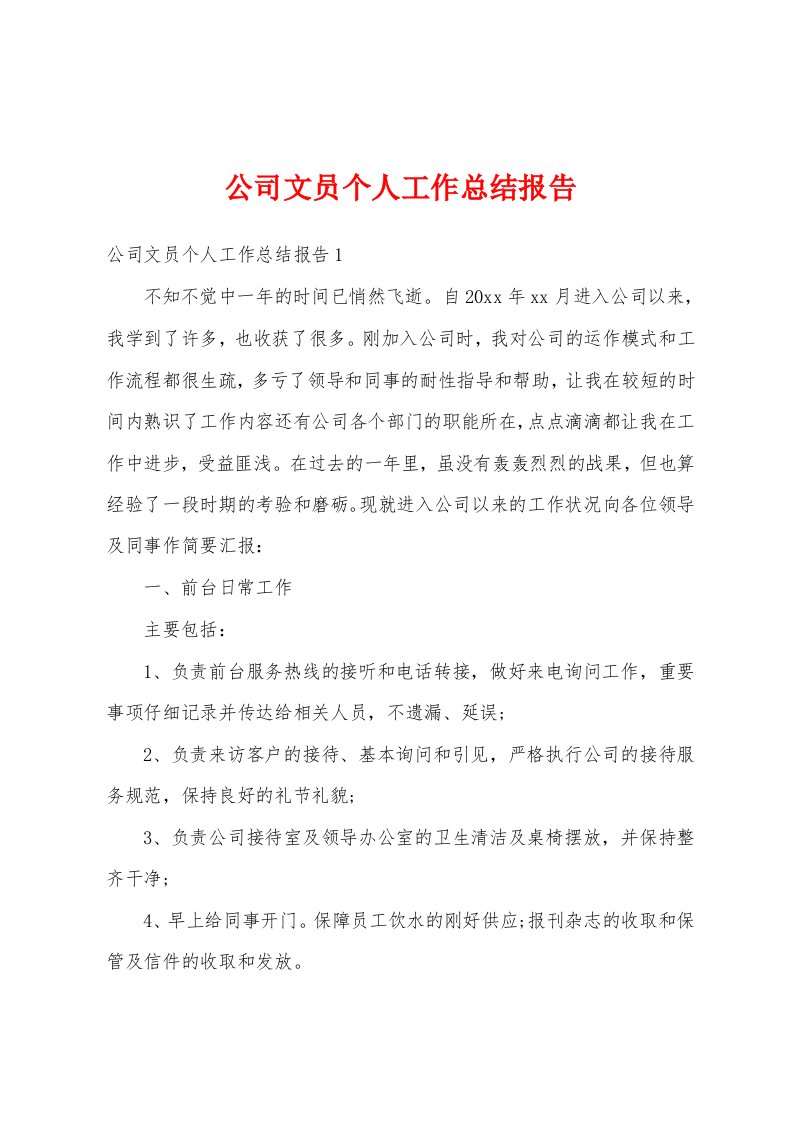 公司文员个人工作总结报告