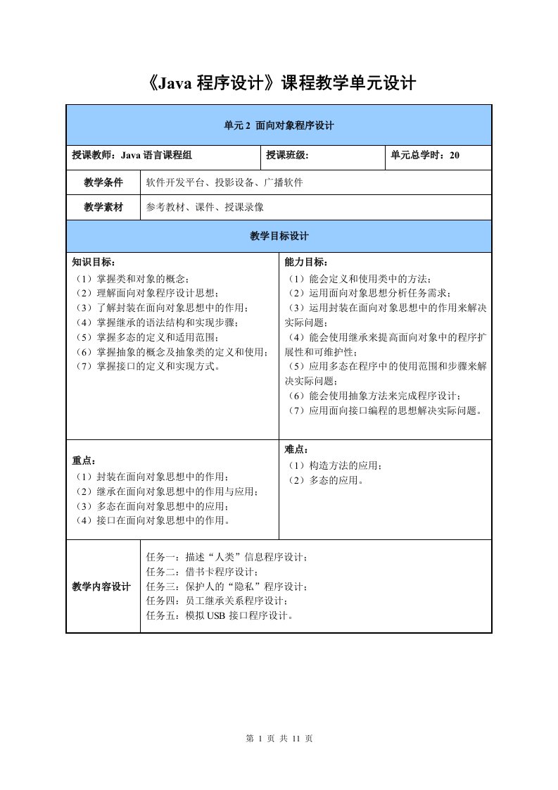 单元设计_单元2_面向对象程序设计