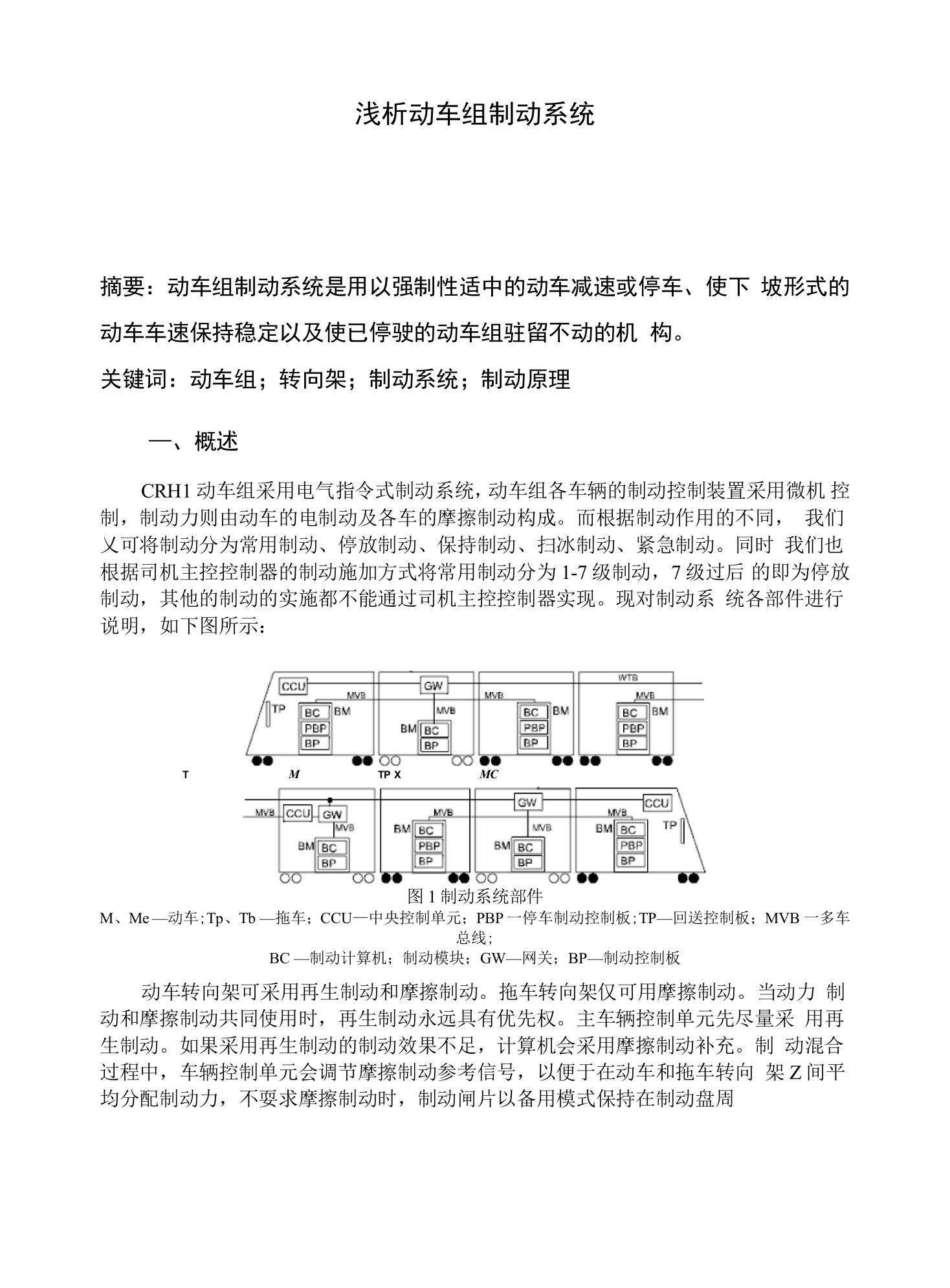 优秀毕业论文毕业设计浅析动车组制动系统