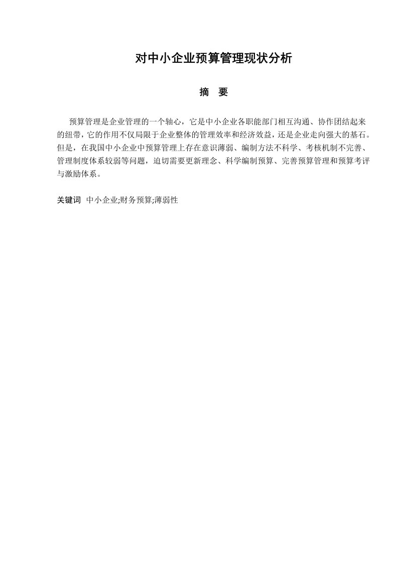 对中小企业财务预算问题分析