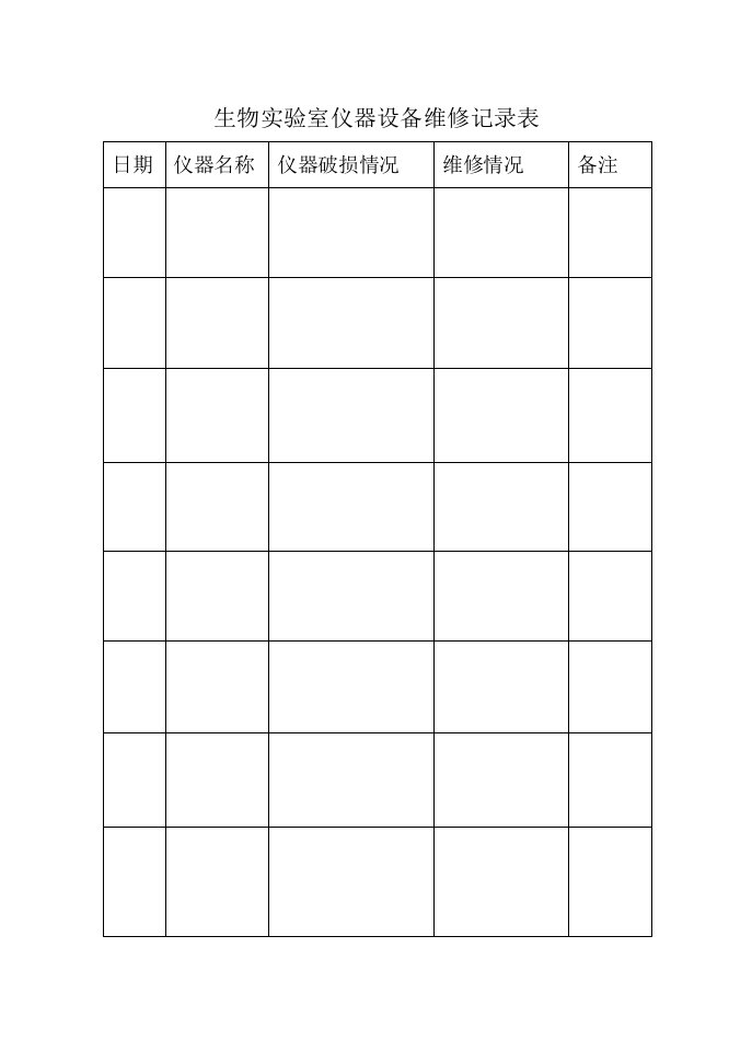 生物实验室仪器设备维修记录表