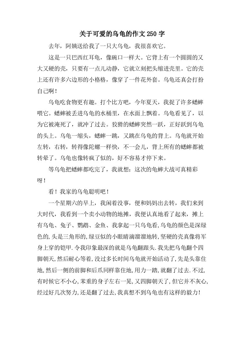 关于可爱的乌龟的作文250字