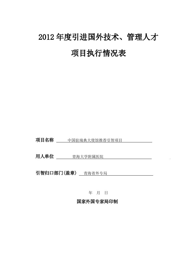 引进国外技术、管理人才项目执行情况表