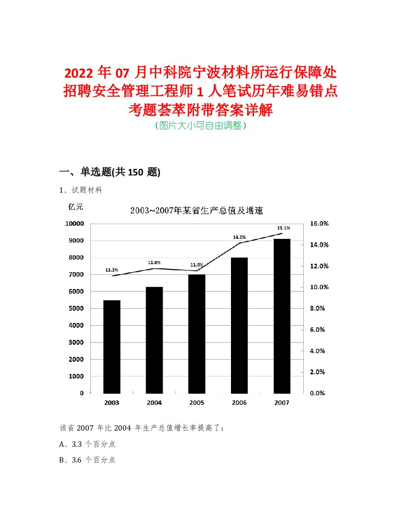 2022年07月中科院宁波材料所运行保障处招聘安全管理工程师1人笔试历年难易错点考题荟萃附带答案详解