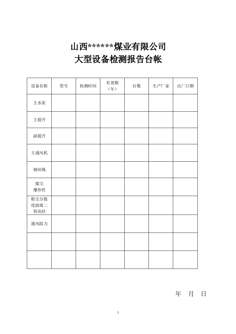 煤矿用各种表格样式1