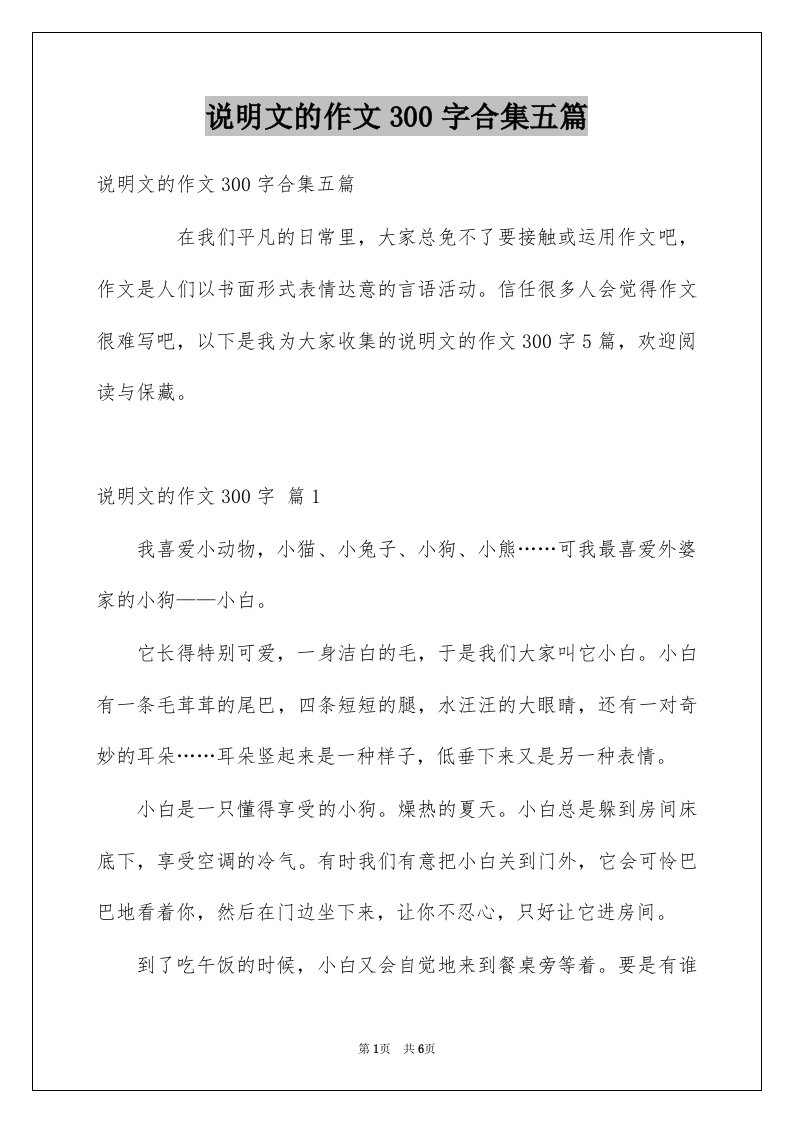 说明文的作文300字合集五篇精选