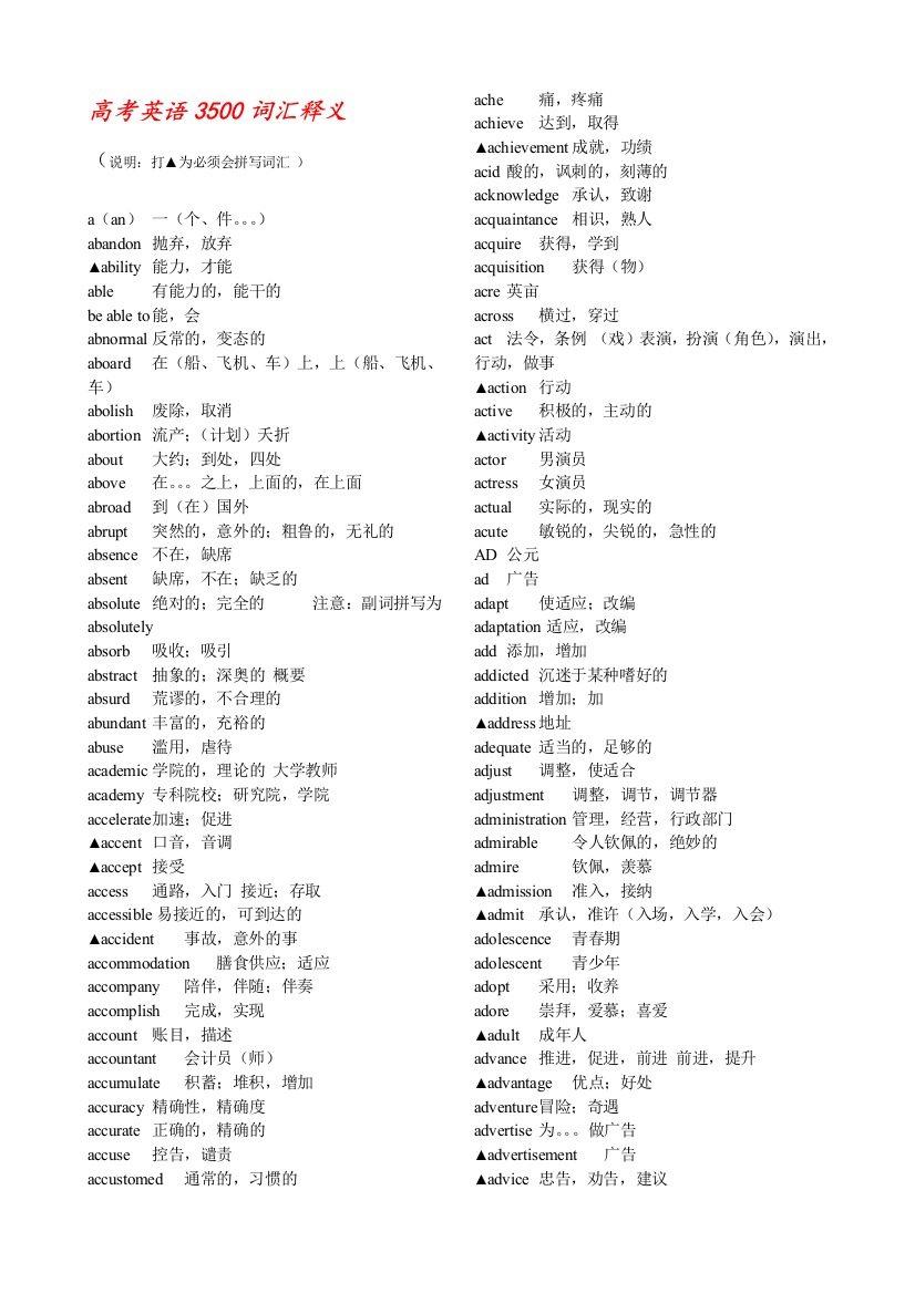 高中英语必备3500词汇讲义