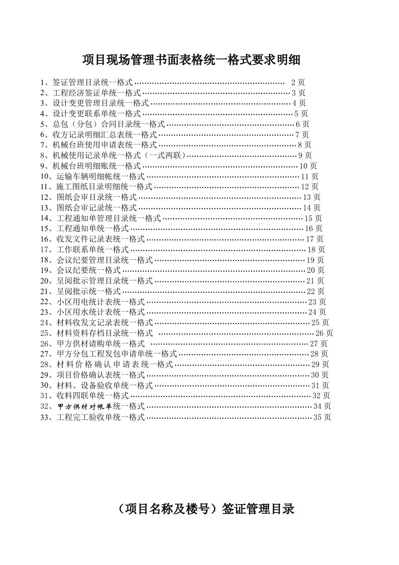 生产管理--房地产项目现场管理表格统要求明细