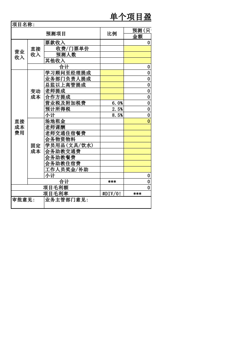 企业管理-25单个项目盈利毛利预测分析表