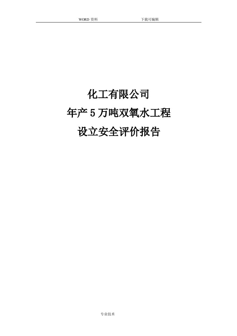 化工有限公司年产5万吨双氧水工程设立安全评价设计报告书