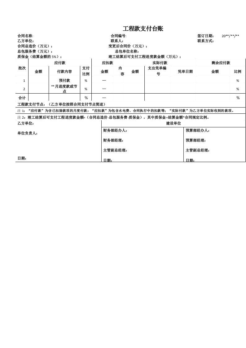 工程款支付台账