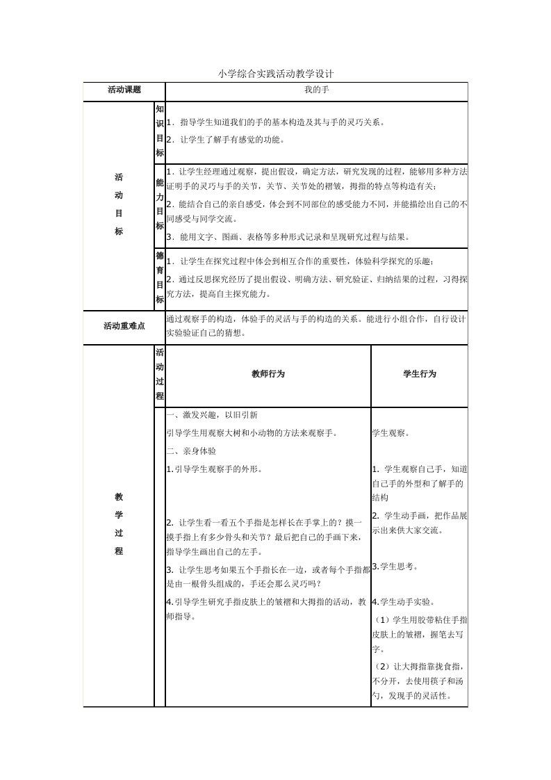 小学综合实践教学设计