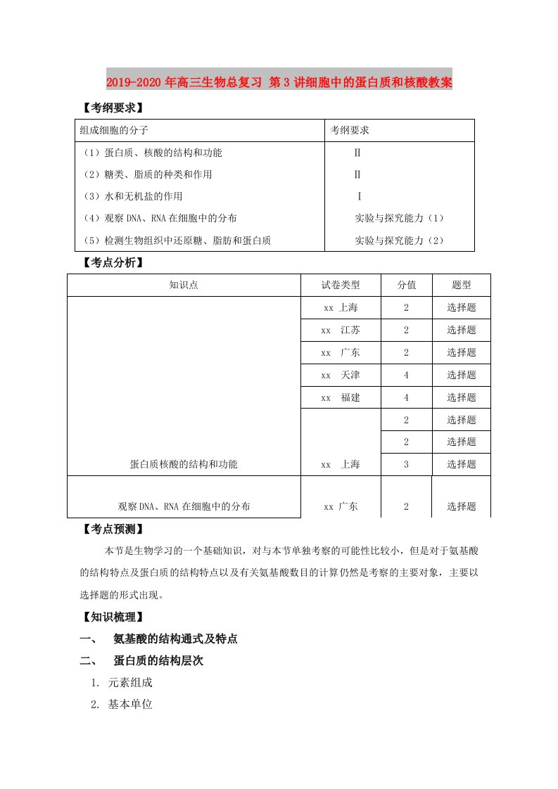 2019-2020年高三生物总复习