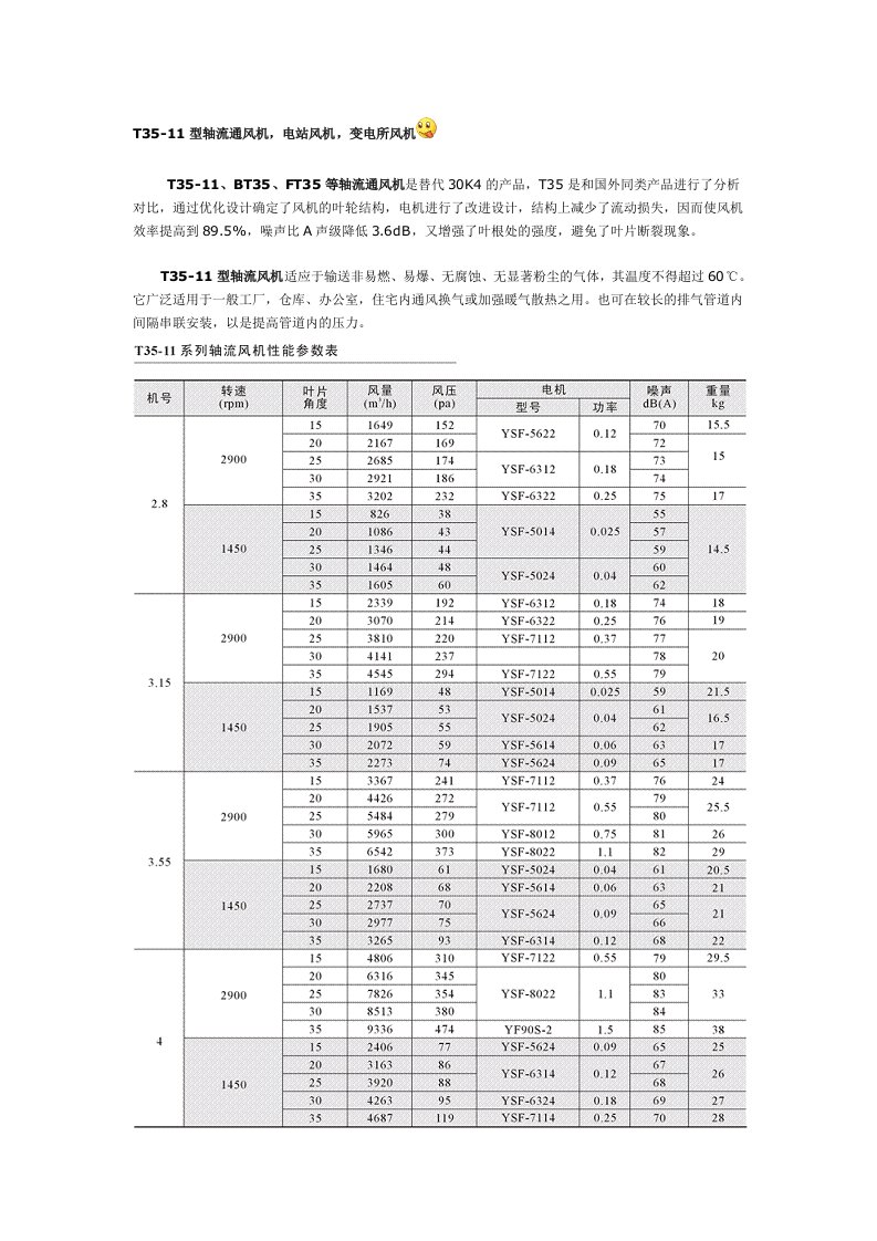 轴流风机型号表