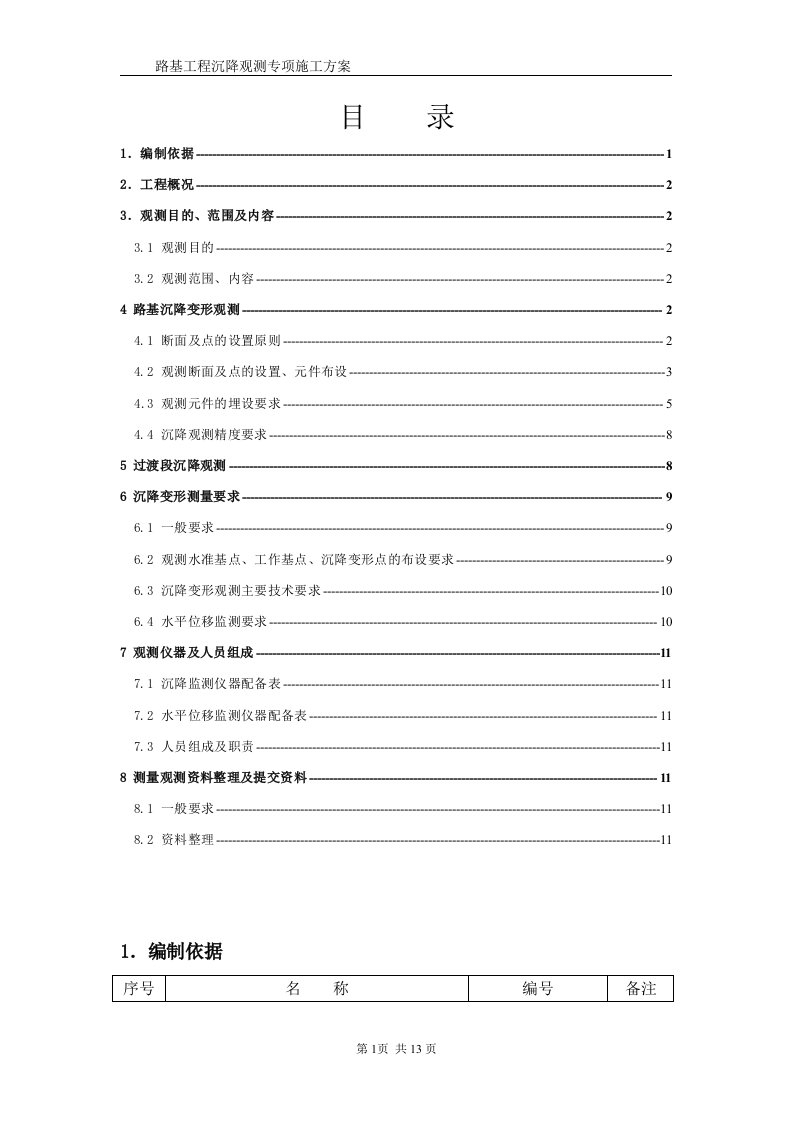 A11路基沉降观测方案