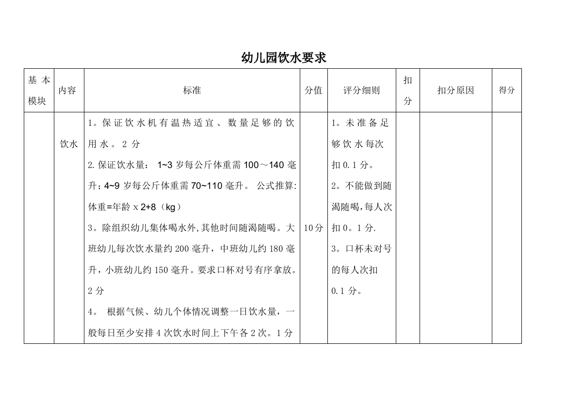 幼儿园饮水要求